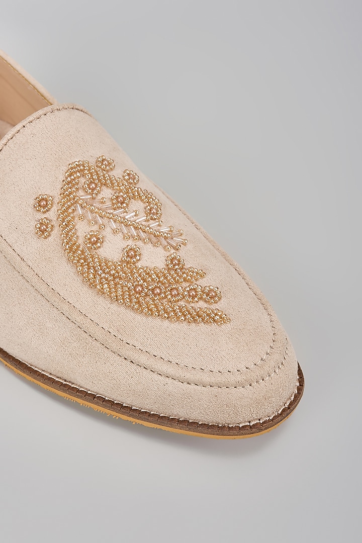 Nude Pink Suede Hand Embroidered Loafers by RNG Safawala Men at Pernia's Pop Up Shop