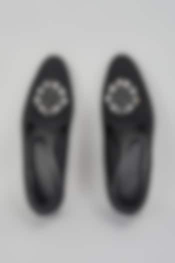 Black Suede Hand Embroidered Slip-On Loafers by RNG Safawala Men