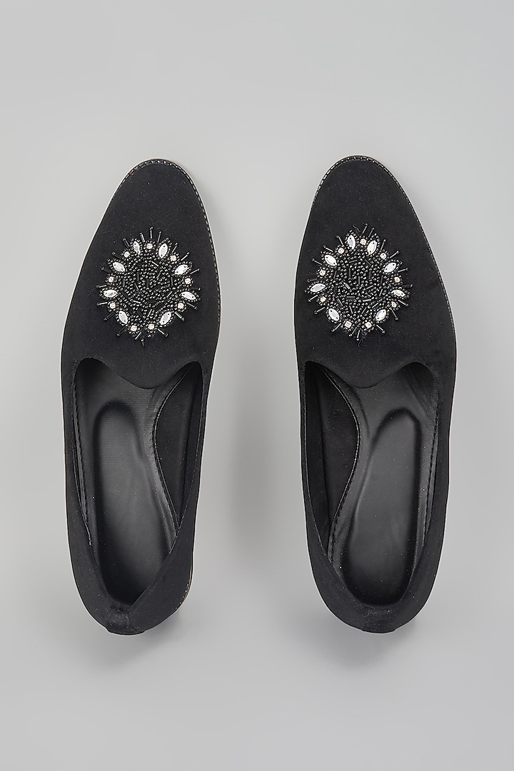 Black Suede Hand Embroidered Slip-On Loafers by RNG Safawala Men