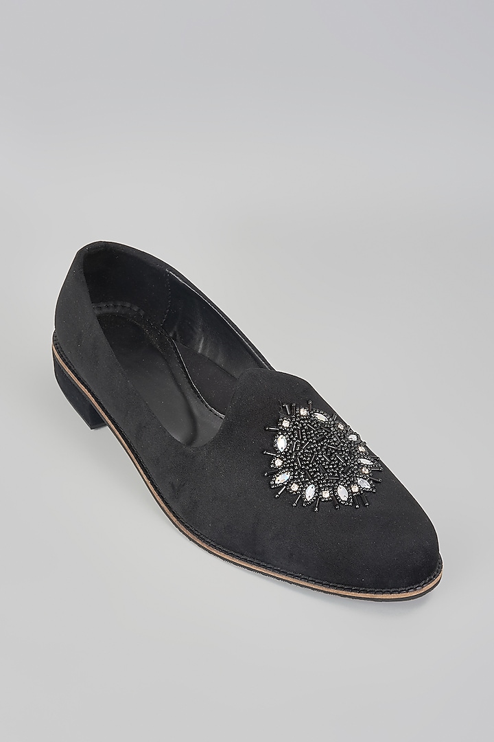Black Suede Hand Embroidered Slip-On Loafers by RNG Safawala Men at Pernia's Pop Up Shop
