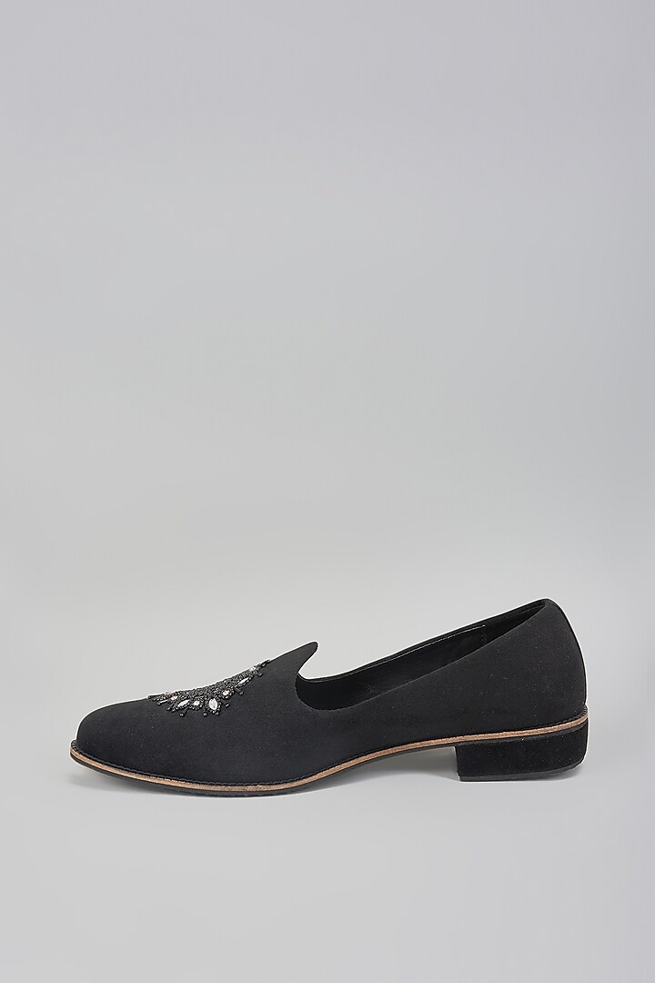 Black Suede Hand Embroidered Slip-On Loafers by RNG Safawala Men at Pernia's Pop Up Shop