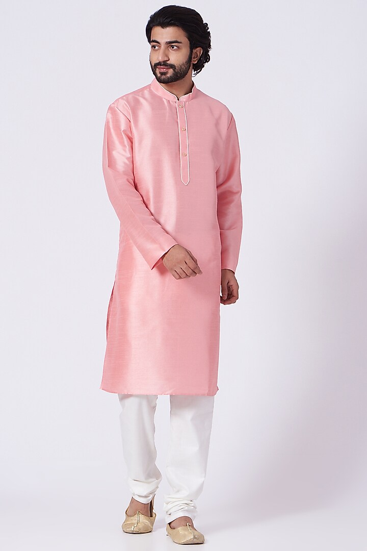 Light Rose Pink Kurta Set With Crystal Pink Jacket by RNG Safawala Men at Pernia's Pop Up Shop