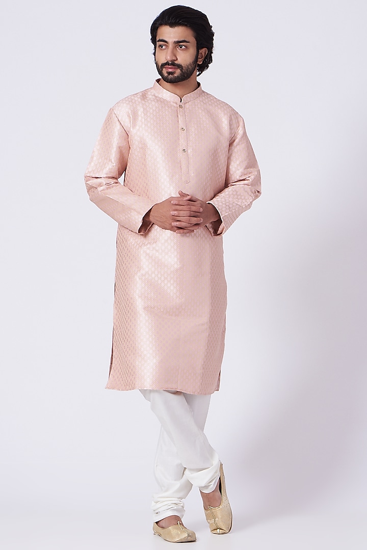 Light Pink Printed Kurta Set by RNG Safawala Men