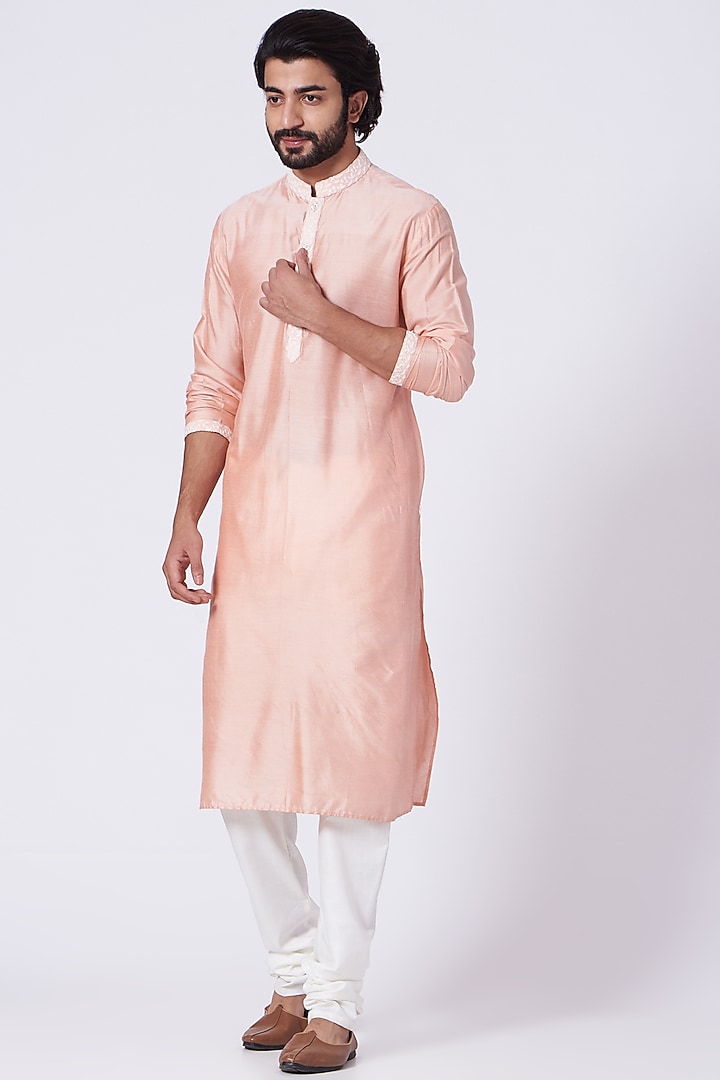 Light Pink Kurta Set With Crystal Pink Jacket by RNG Safawala Men at Pernia's Pop Up Shop