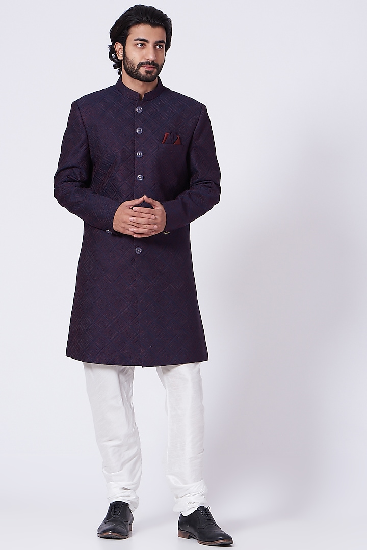 Violet Indowestern Embroidered Sherwani Set by RNG Safawala Men