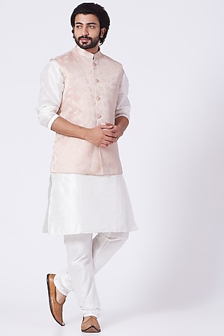 Crystal Pink Bundi Jacket With Kurta Set by RNG Safawala Men