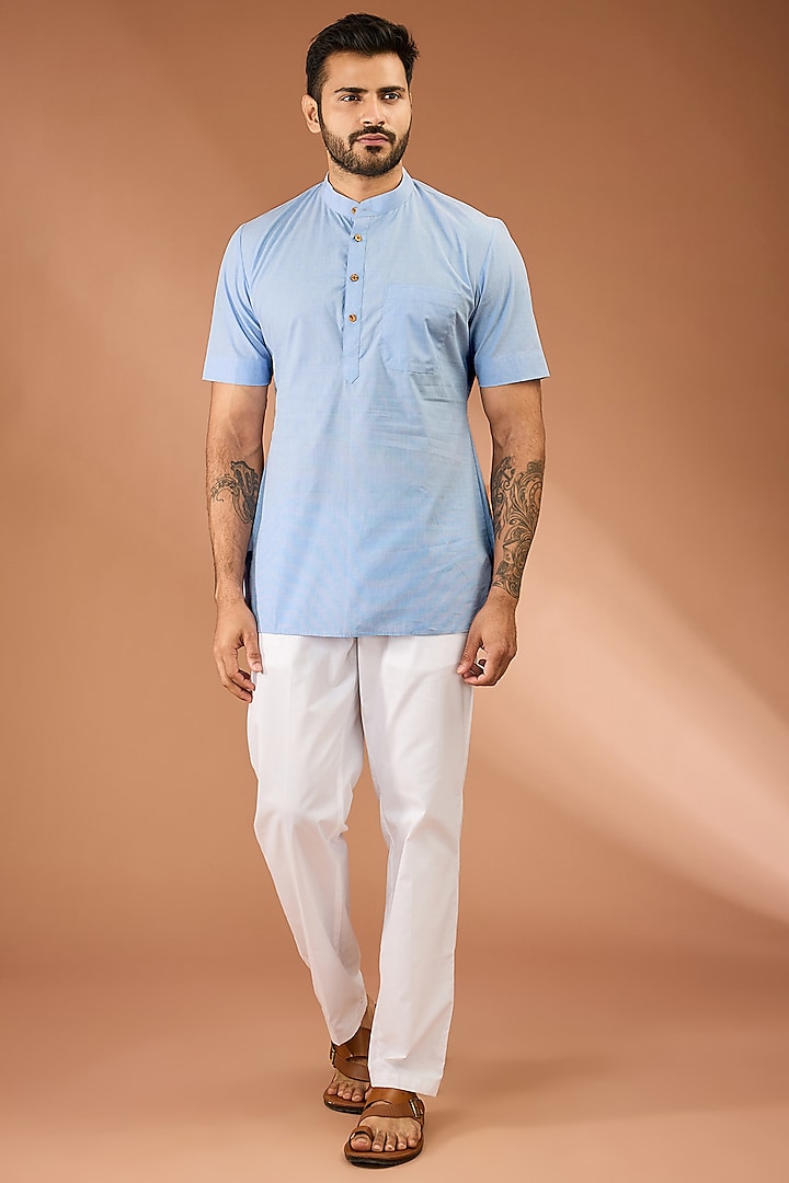 Blue & Off-White Cotton Co-Ord Set by RNG Safawala Men at Pernia's Pop Up Shop