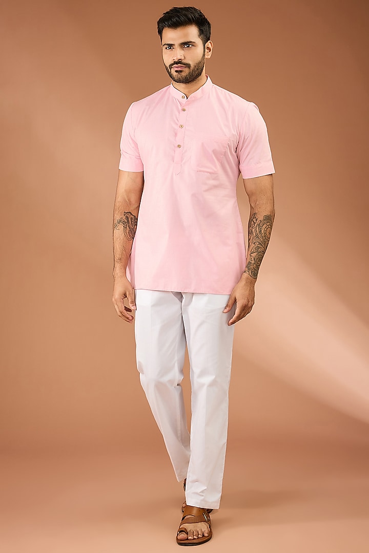 Pink & Off-White Cotton Co-Ord Set by RNG Safawala Men