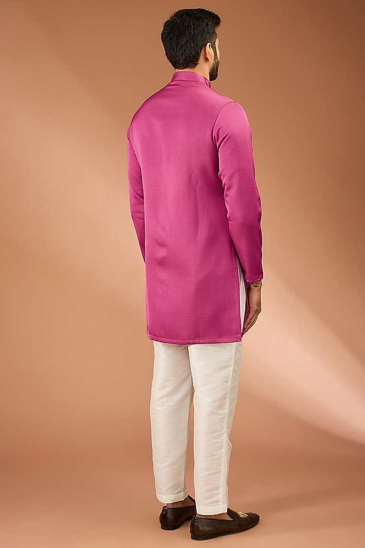 Fuchsia Pink Modal Silk Pintuck Kurta Set by RNG Safawala Men at Pernia's Pop Up Shop