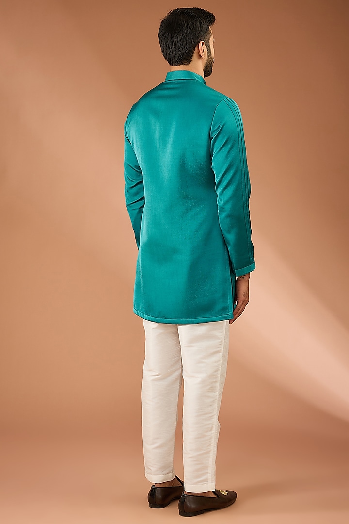 Rama Green Modal Silk Pintuck Kurta Set by RNG Safawala Men at Pernia's Pop Up Shop