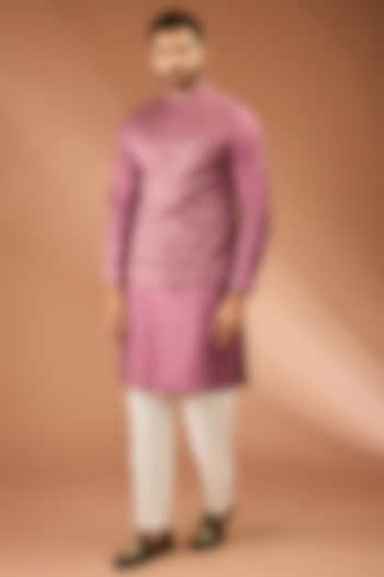 Mauve Pink Raw Silk Thread & Sequins Embroidered Bundi Jacket Set by RNG Safawala Men