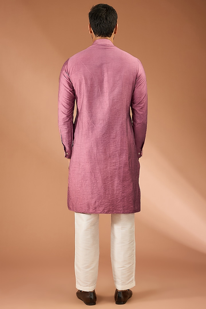 Mauve Pink Raw Silk Thread & Sequins Embroidered Bundi Jacket Set by RNG Safawala Men at Pernia's Pop Up Shop