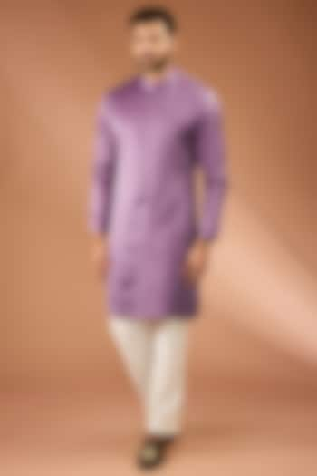 Lavender Modal Silk Pintuck Kurta Set by RNG Safawala Men