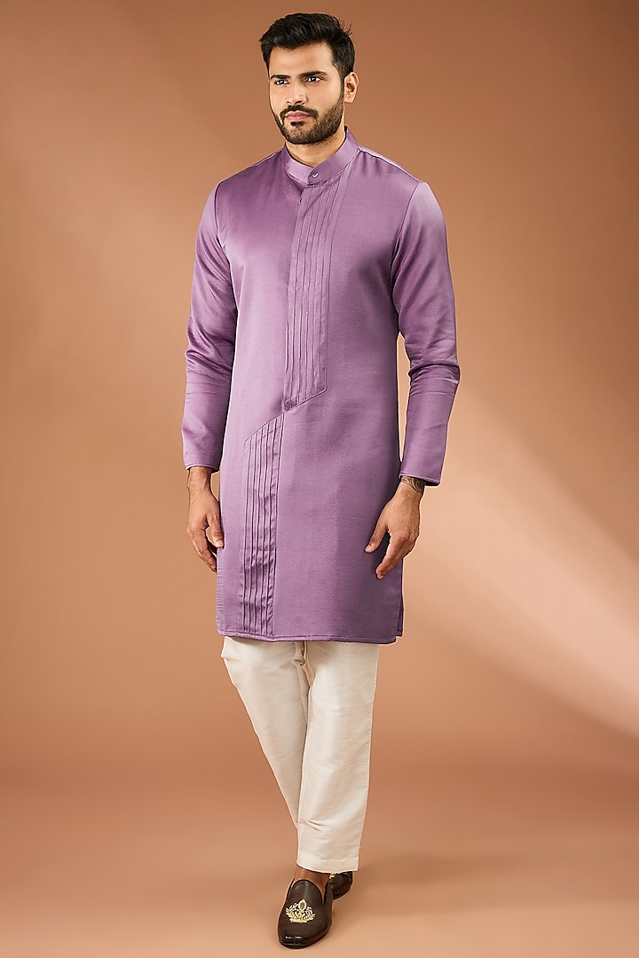 Lavender Modal Silk Pintuck Kurta Set by RNG Safawala Men