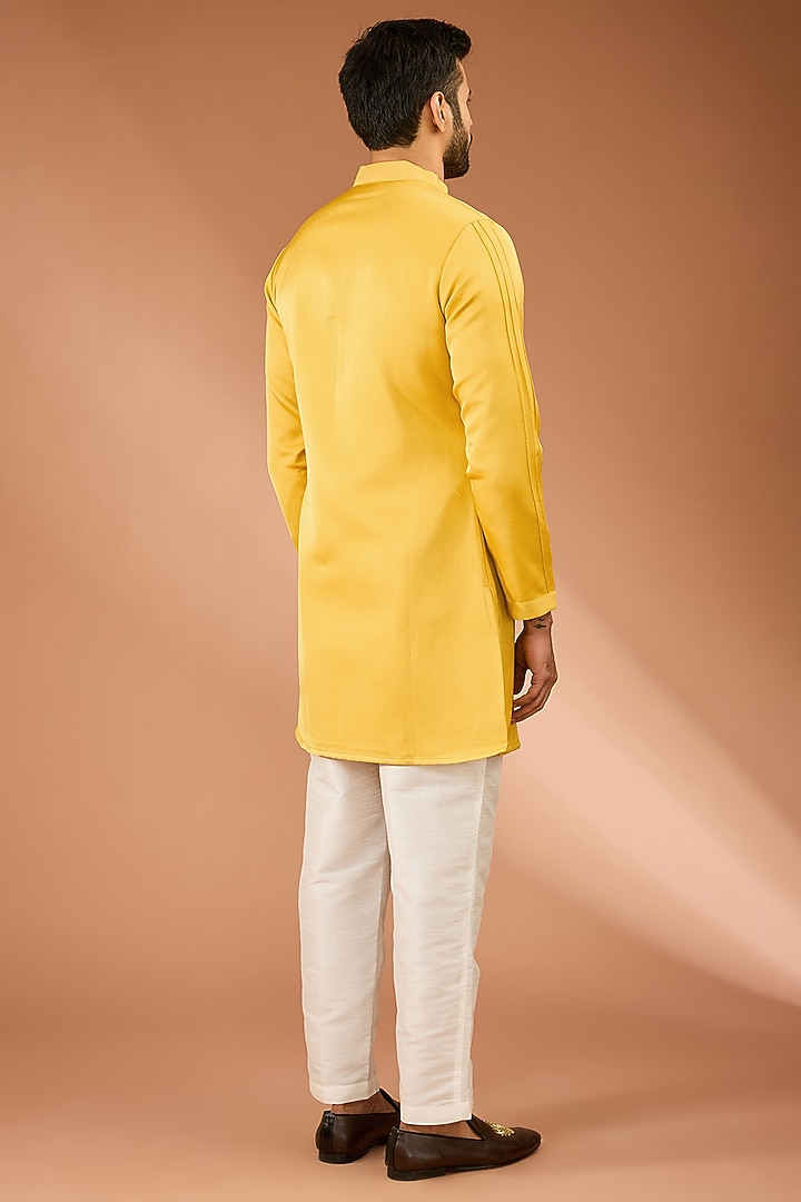 Lime Yellow Modal Silk Pintuck Kurta Set by RNG Safawala Men at Pernia's Pop Up Shop