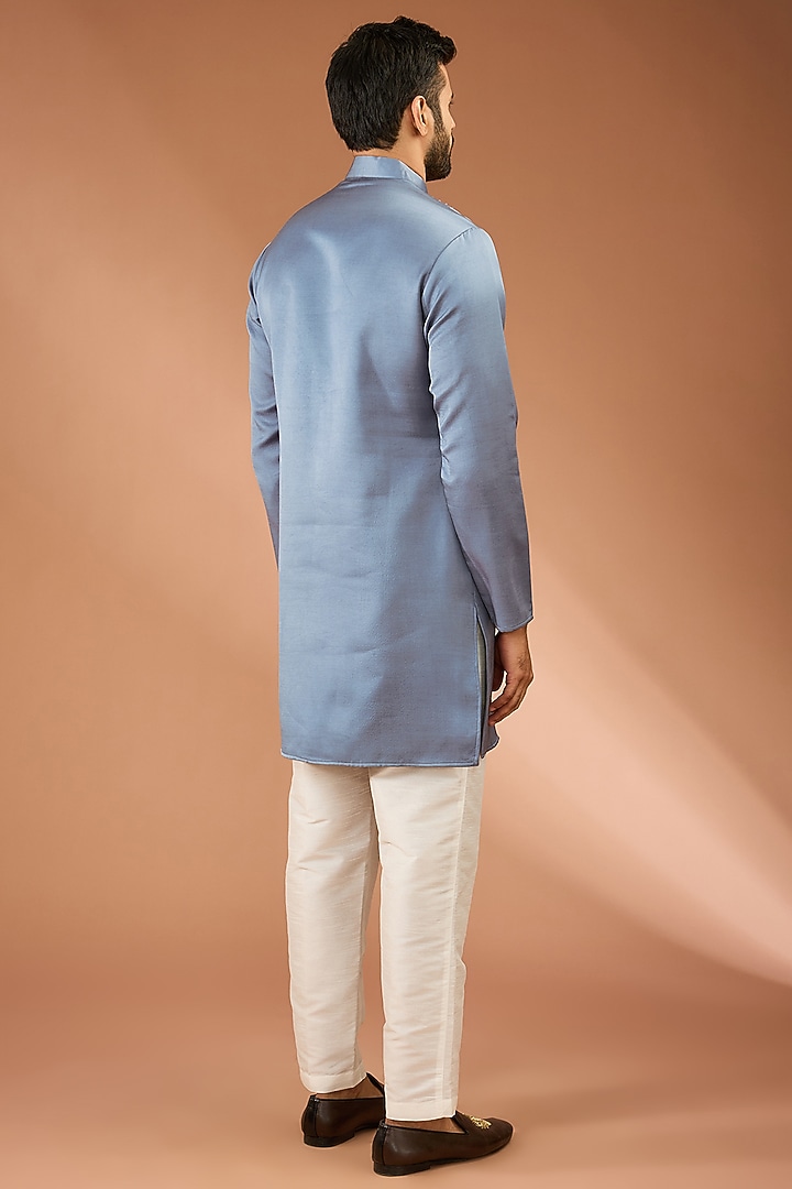 Steel Grey Modal Silk Pintuck Kurta Set by RNG Safawala Men at Pernia's Pop Up Shop