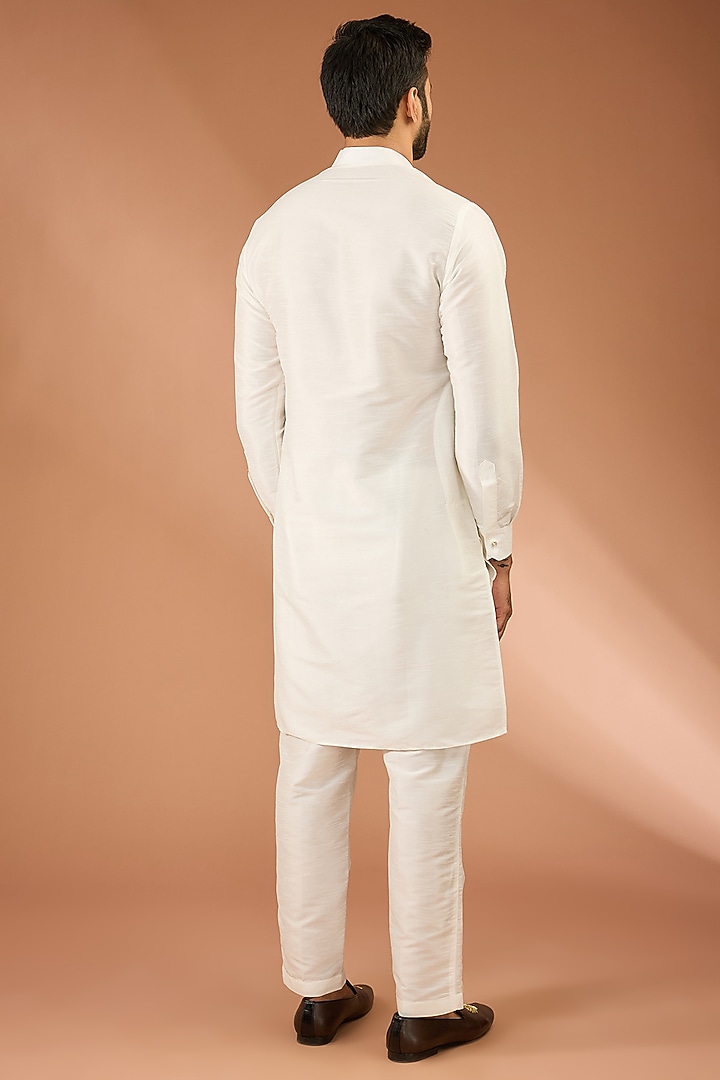 Off-White Raw Silk Sequins & Thread Embroidered Bundi Jacket Set by RNG Safawala Men at Pernia's Pop Up Shop
