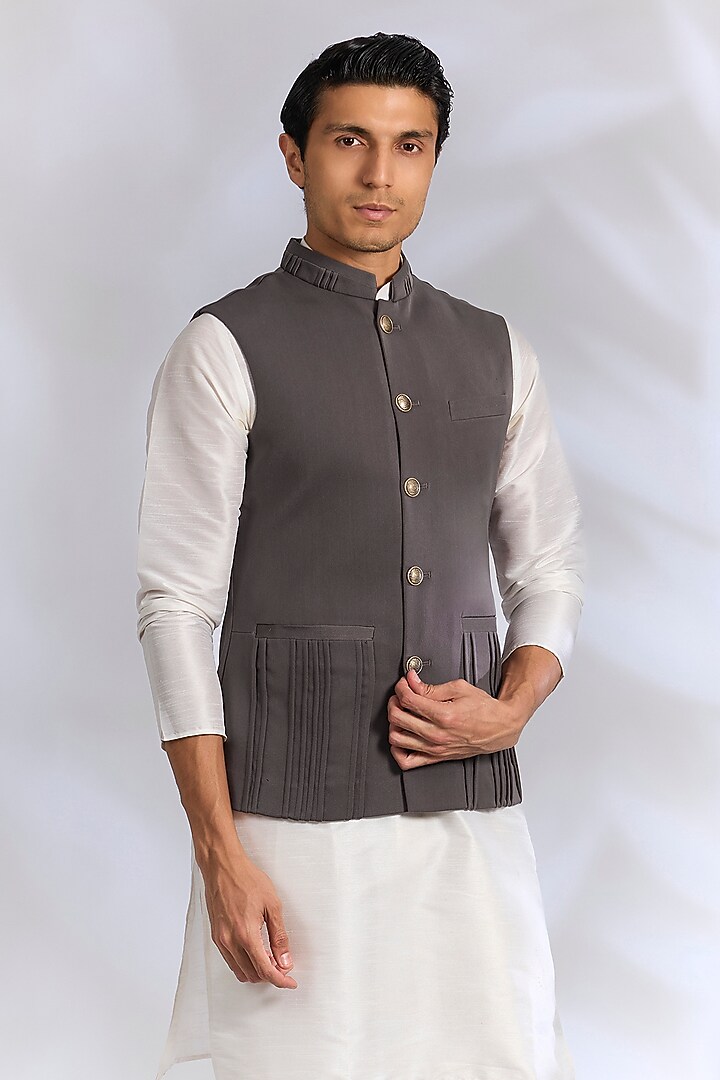 Grey French Terry Bundi Jacket by RNG Safawala Men at Pernia's Pop Up Shop