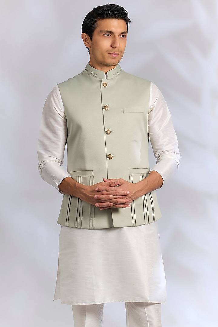 Pista Green French Terry Bundi Jacket by RNG Safawala Men at Pernia's Pop Up Shop