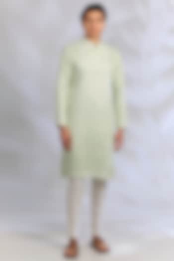 Pista Green Crepe Silk Chikankari Embroidered Kurta Set by RNG Safawala Men at Pernia's Pop Up Shop