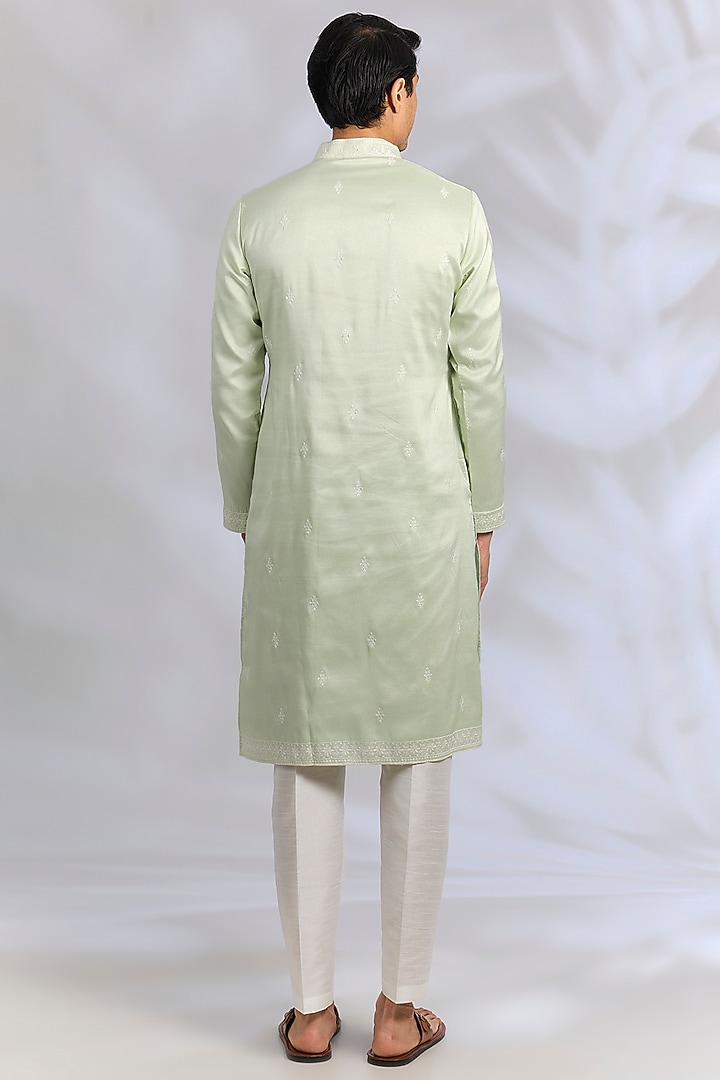 Pista Green Crepe Silk Chikankari Embroidered Kurta Set by RNG Safawala Men at Pernia's Pop Up Shop