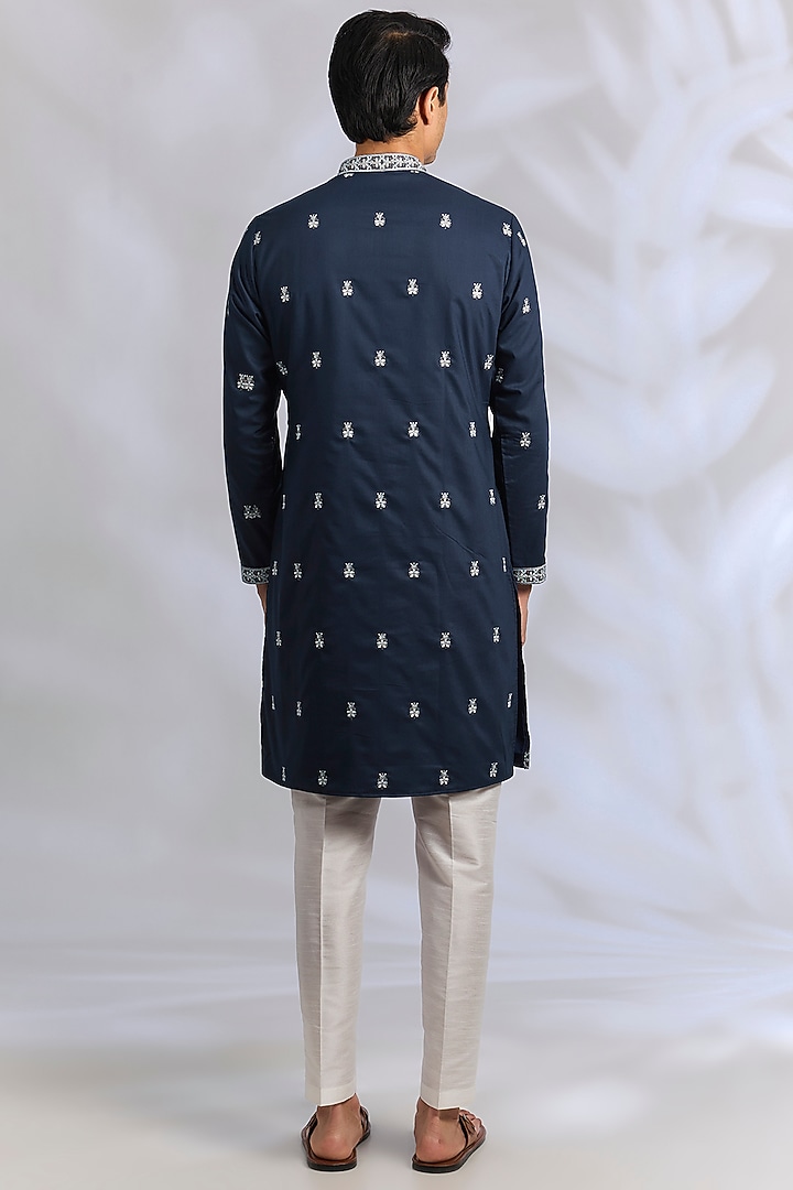 Royal Blue Cotton Silk Sequins Embroidered Kurta Set by RNG Safawala Men at Pernia's Pop Up Shop
