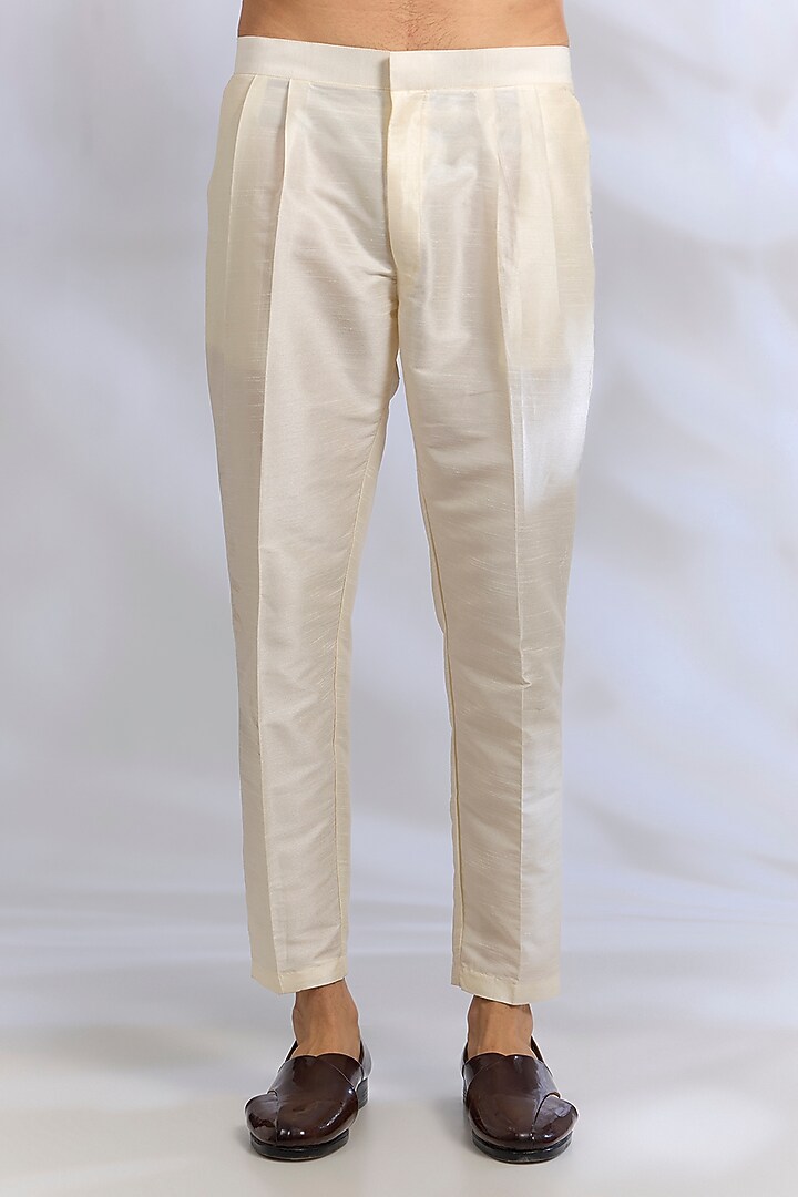 Cream Raw Silk Thread Embroidered Wedding Indowestern Set by RNG Safawala Men at Pernia's Pop Up Shop