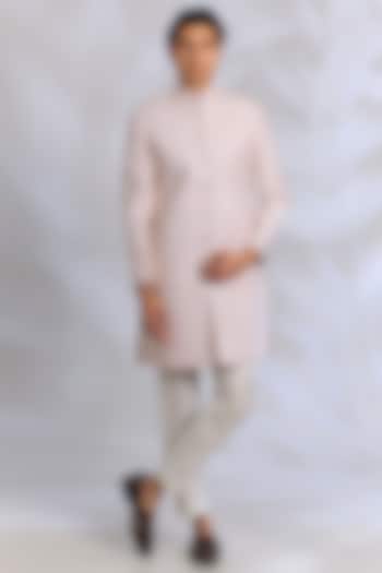 Blush Pink Raw Silk Sequins Embroidered Achkan Set by RNG Safawala Men at Pernia's Pop Up Shop