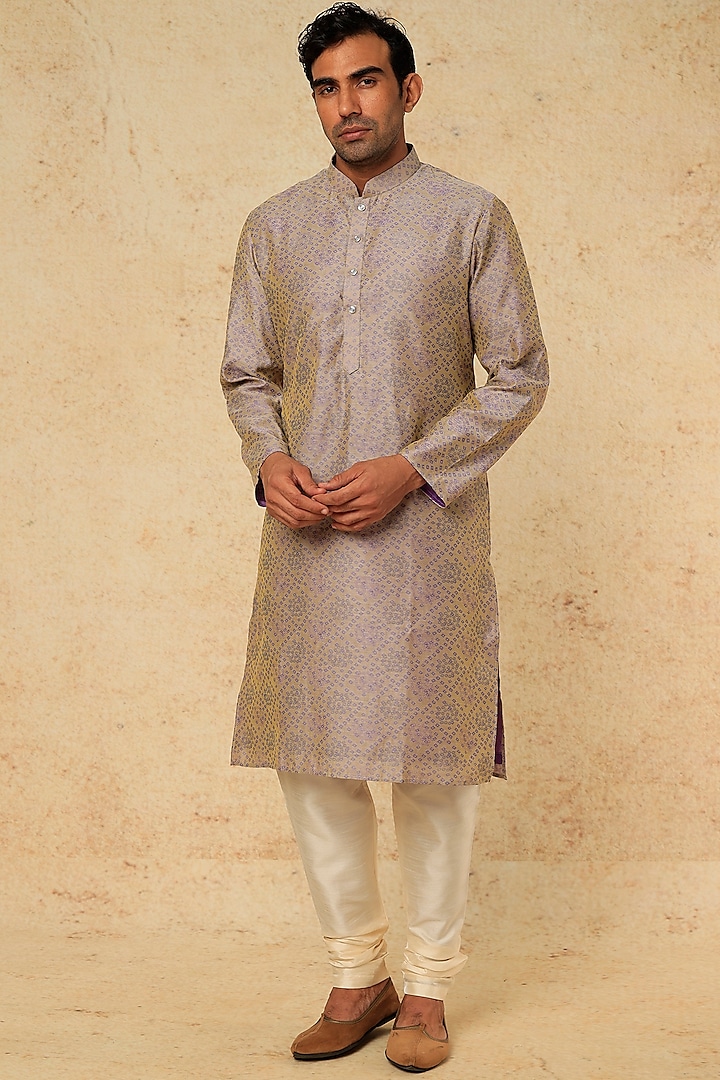 Purple & Grey Printed Kurta Set by RNG Safawala Men