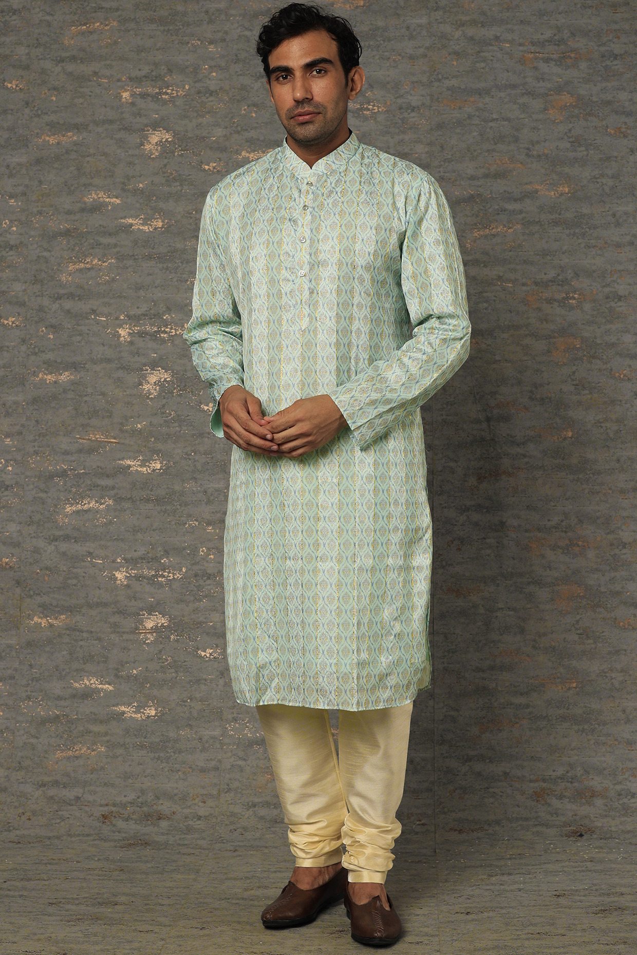 Pista Green Jaipuri Printed Kurta Set by RNG Safawala Men at Pernia's Pop Up Shop