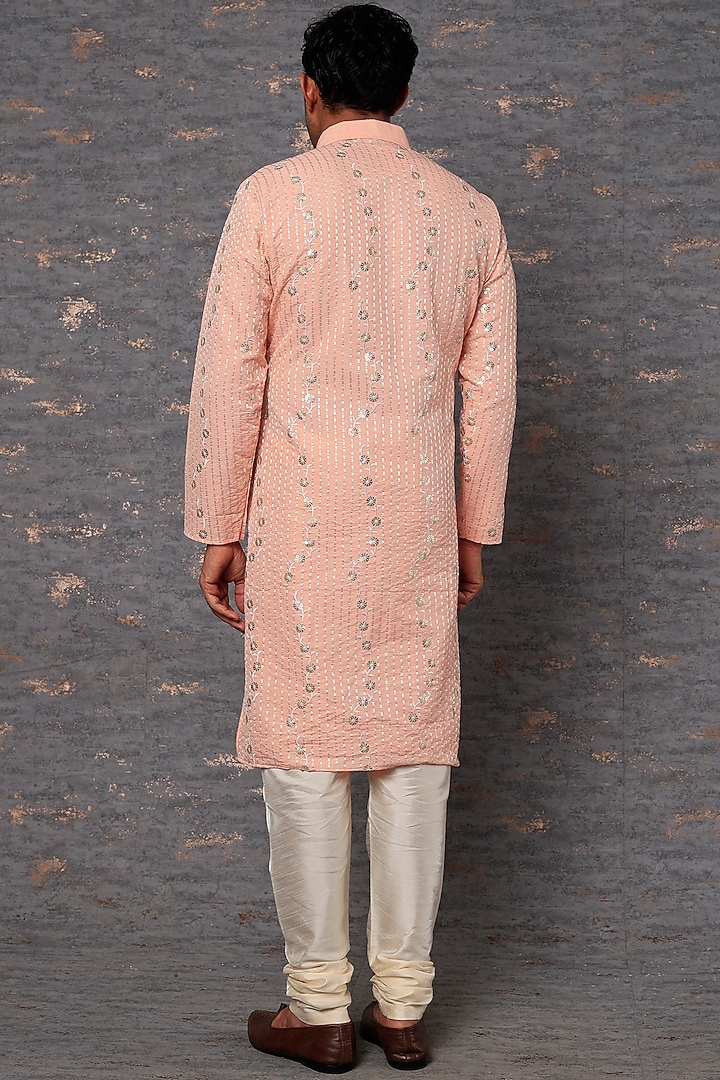 Pink Cotton Linen Sequin Embroidered Kurta Set by RNG Safawala Men at Pernia's Pop Up Shop