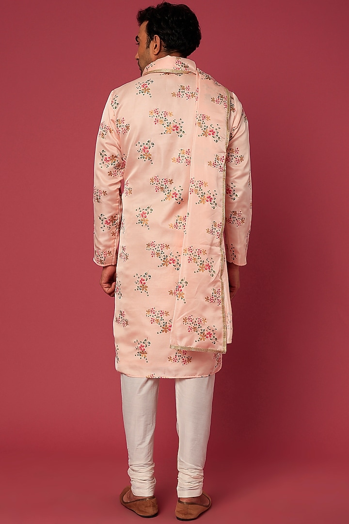 Blush Pink Cotton Silk Floral Printed Kurta Set by RNG Safawala Men at Pernia's Pop Up Shop