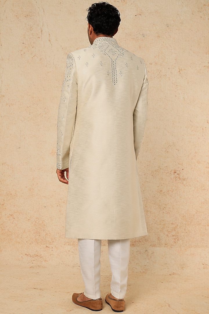 Light Grey Embroidered Wedding Sherwani Set by RNG Safawala Men at Pernia's Pop Up Shop