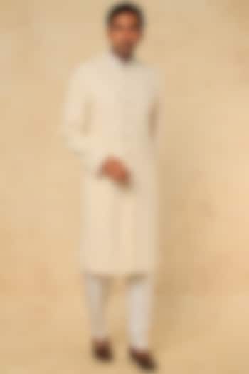 White Embroidered Sherwani Set by RNG Safawala Men