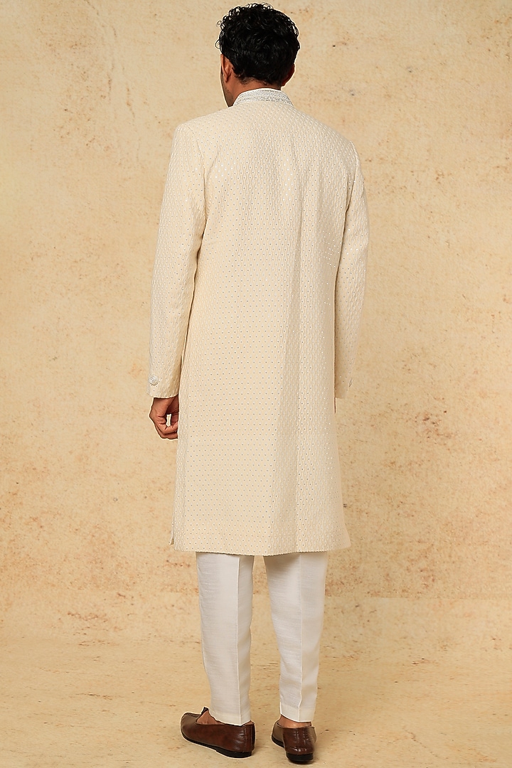 White Embroidered Wedding Sherwani Set by RNG Safawala Men at Pernia's Pop Up Shop