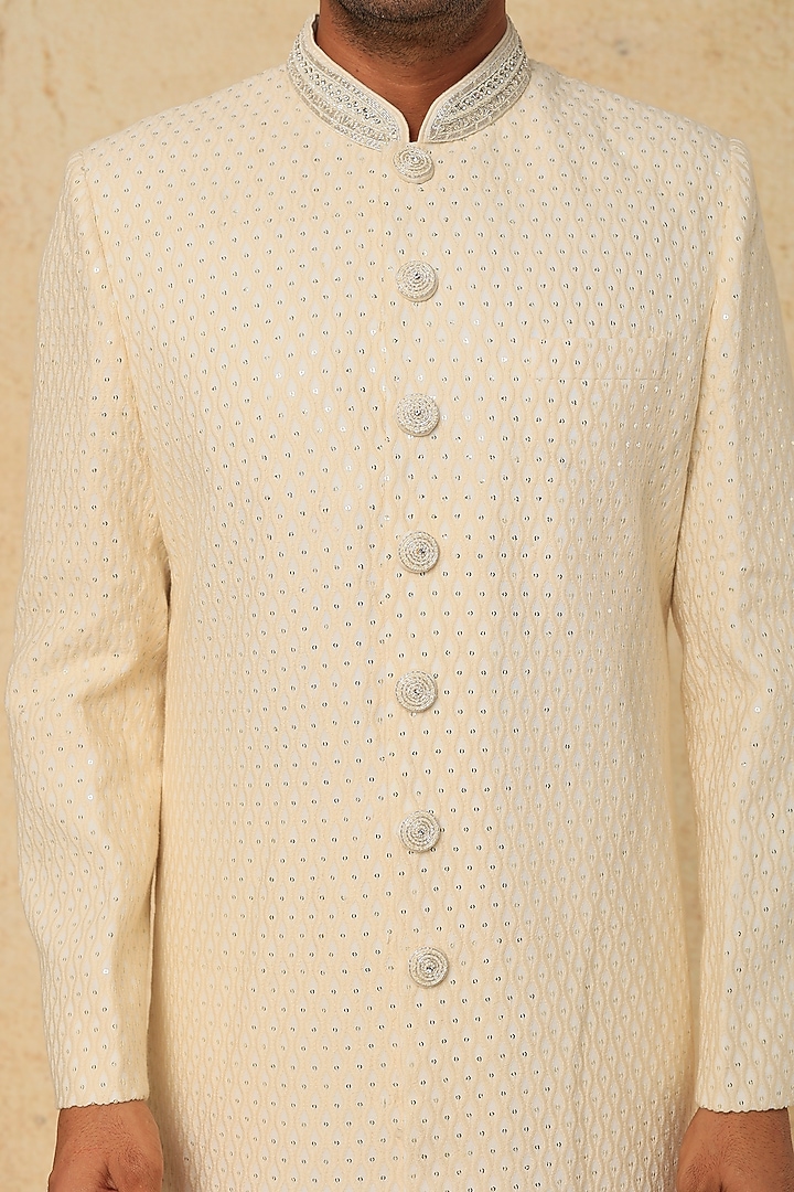 White Embroidered Wedding Sherwani Set by RNG Safawala Men at Pernia's Pop Up Shop