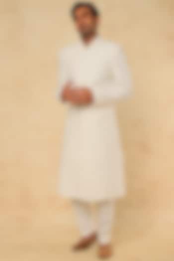 Off-White Raw Silk Sherwani Set by RNG Safawala Men