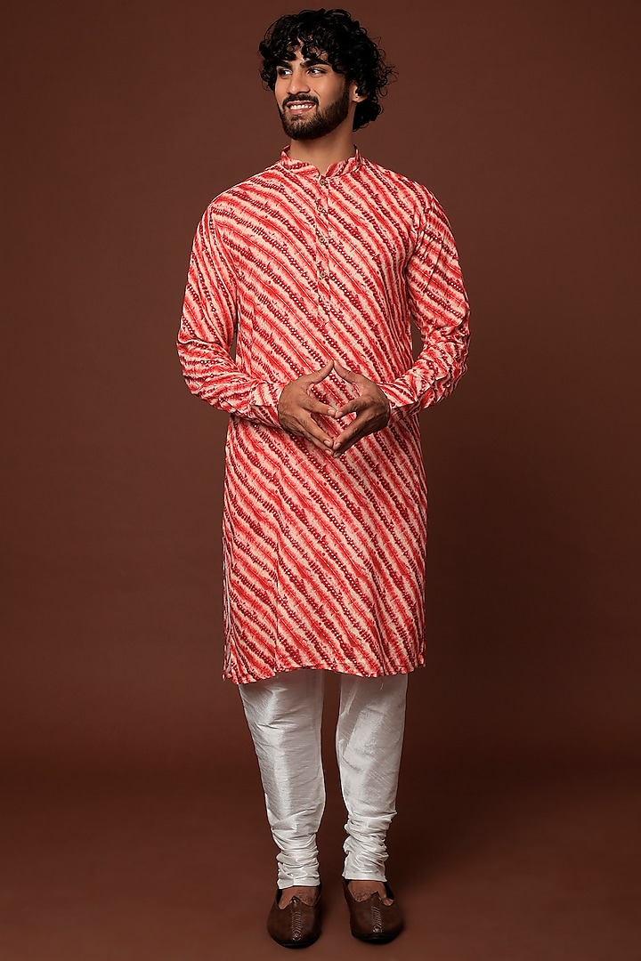 Red Printed Kurta Set by RNG Safawala Men