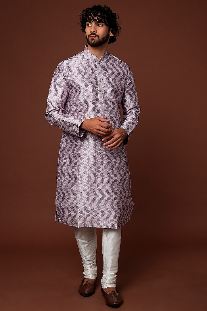 Lilac Printed Kurta Set by RNG Safawala Men