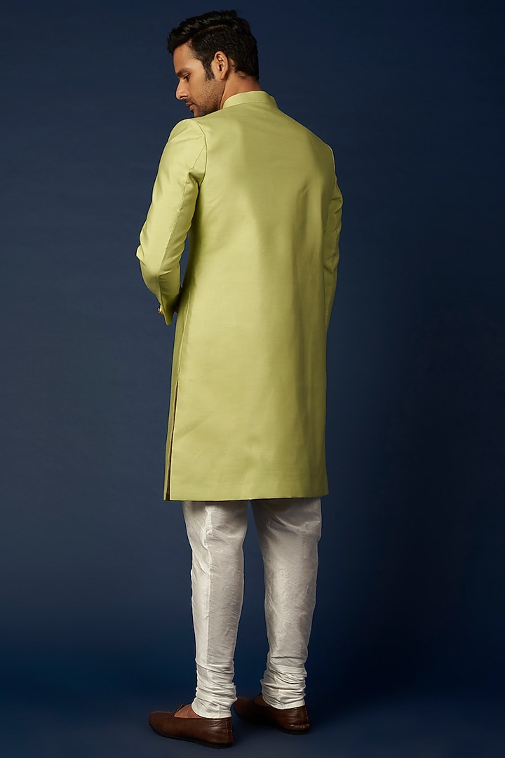 Parrot Green Embroidered Achkan Set by RNG Safawala Men at Pernia's Pop Up Shop