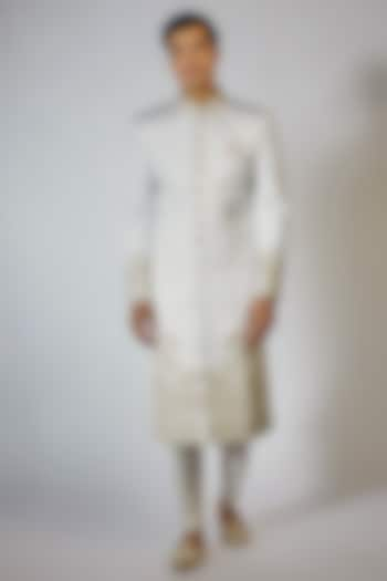 Off-White Raw Silk Embroidered Wedding Sherwani Set by RNG Safawala Men at Pernia's Pop Up Shop