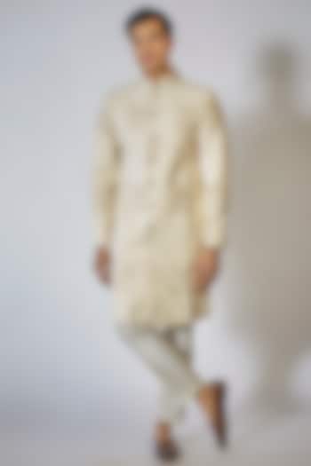 Off-White Suede Embroidered Sherwani Set by RNG Safawala Men