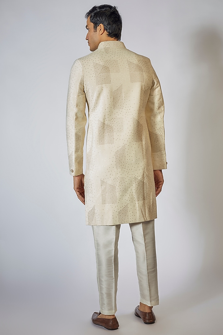 Off-White Suede Sequins Embroidered Wedding Sherwani Set by RNG Safawala Men at Pernia's Pop Up Shop