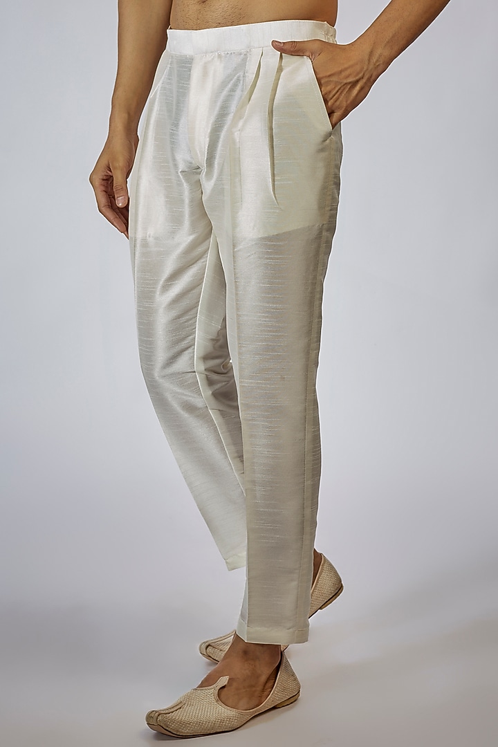 Off-White Suede Embroidered Achkan Jacket Set by RNG Safawala Men at Pernia's Pop Up Shop