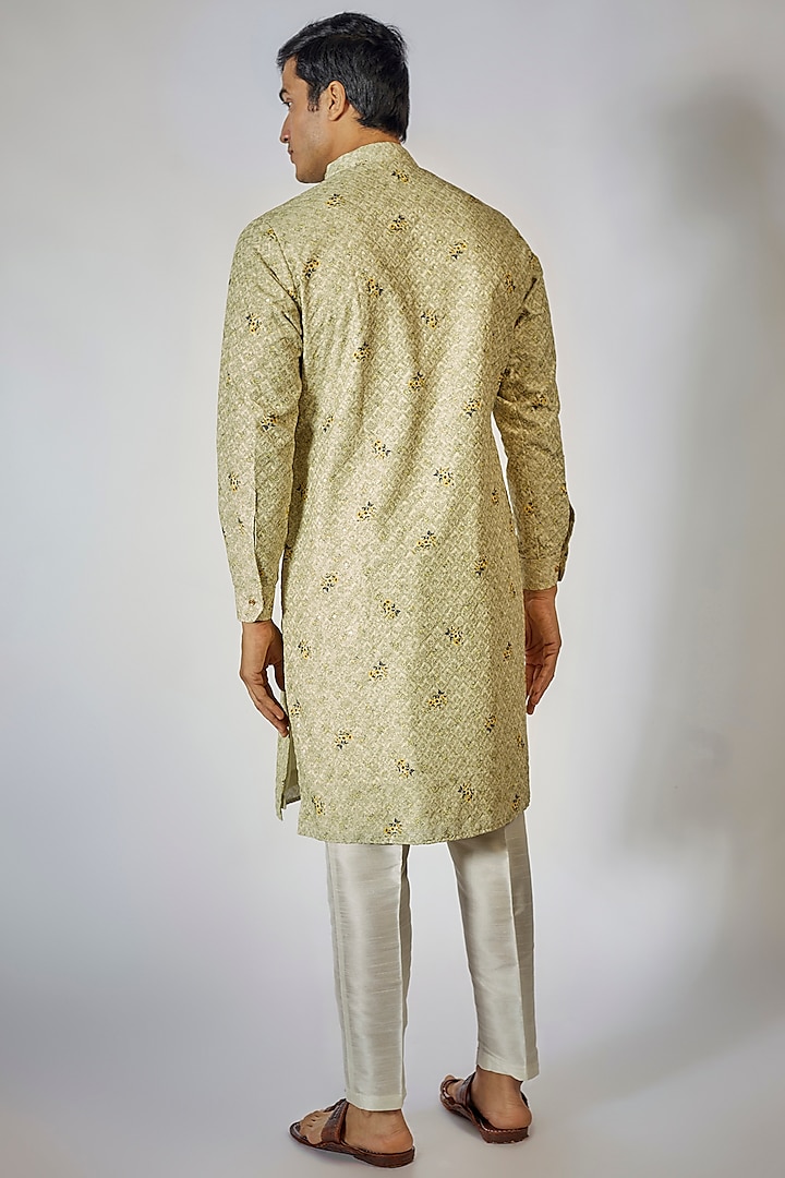 Pista Green Cotton Silk Printed & Embroidered Kurta Set by RNG Safawala Men at Pernia's Pop Up Shop