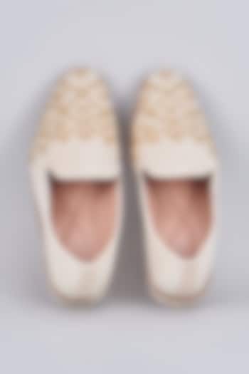 Off-White Raw Silk Embroidered Loafers by RNG Safawala Men