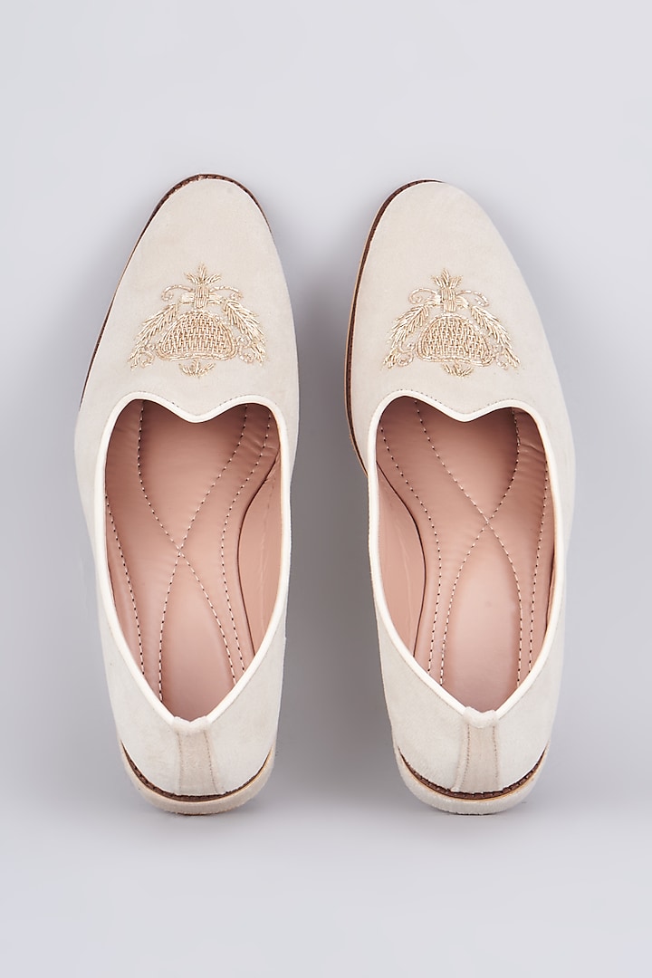 White Suede Embroidered Juttis by RNG Safawala Men