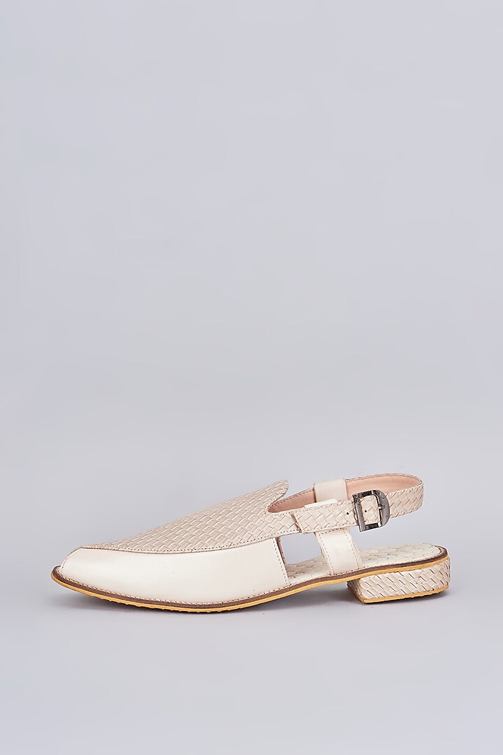 White Leather Slip-On Mules by RNG Safawala Men at Pernia's Pop Up Shop