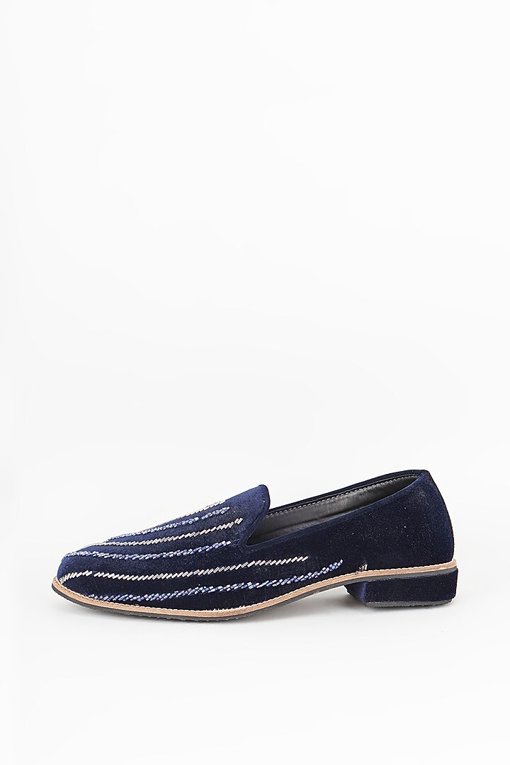 Royal Blue Suede Embroidered Loafers by RNG Safawala Men at Pernia's Pop Up Shop