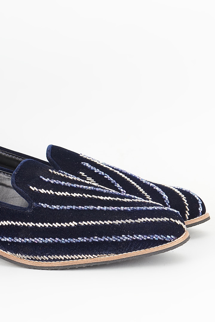 Royal Blue Suede Embroidered Loafers by RNG Safawala Men at Pernia's Pop Up Shop